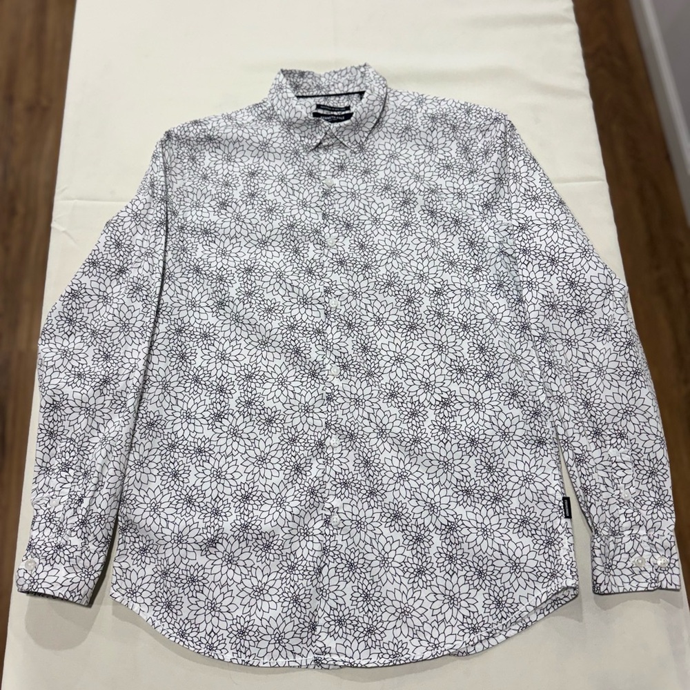 Kenneth Cole Black and‎ White Floral Men's Shirt Size L